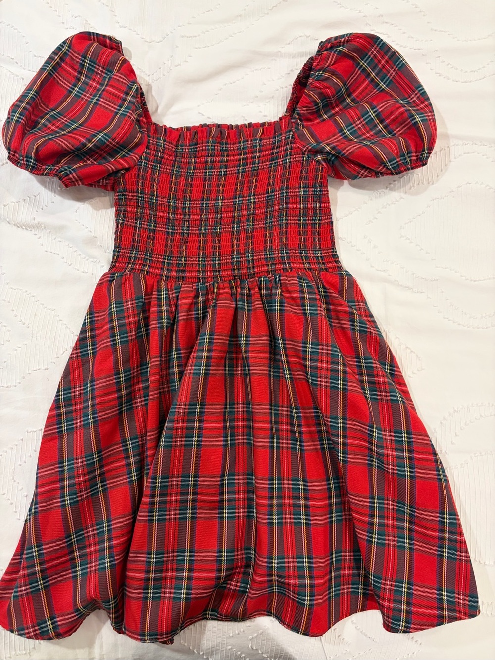 Altar'd State Red Plaid Puff-Sleeve Dress